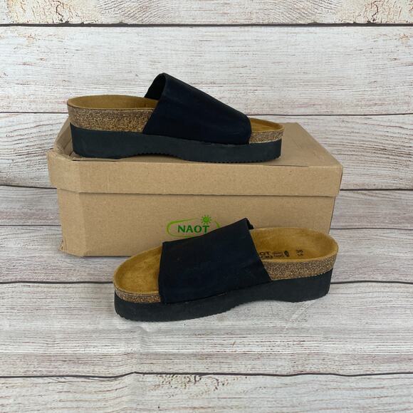 NAOT Tampa Womens Sz EU 36 US 5 Wedge Sandals Black Stretch - Picture 2 of 11